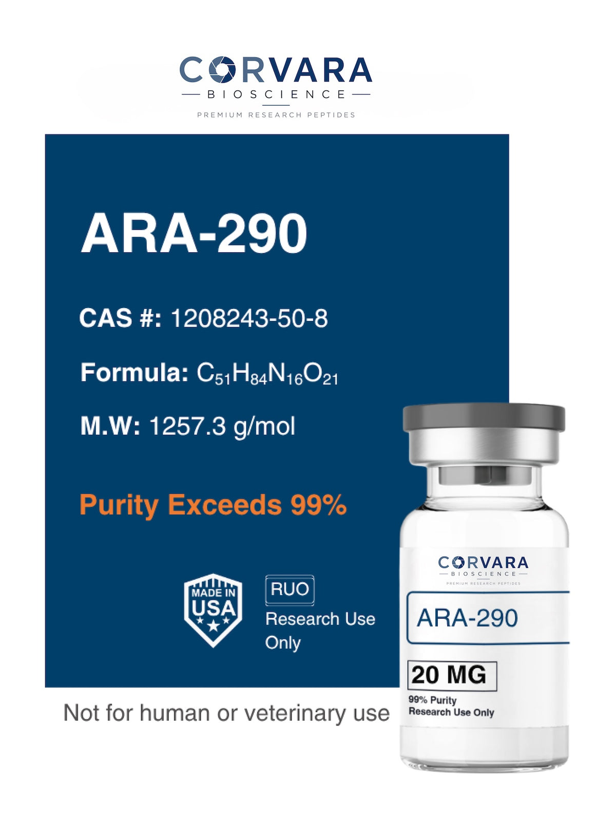 ARA-290 20mg research vial, Corvara Bioscience